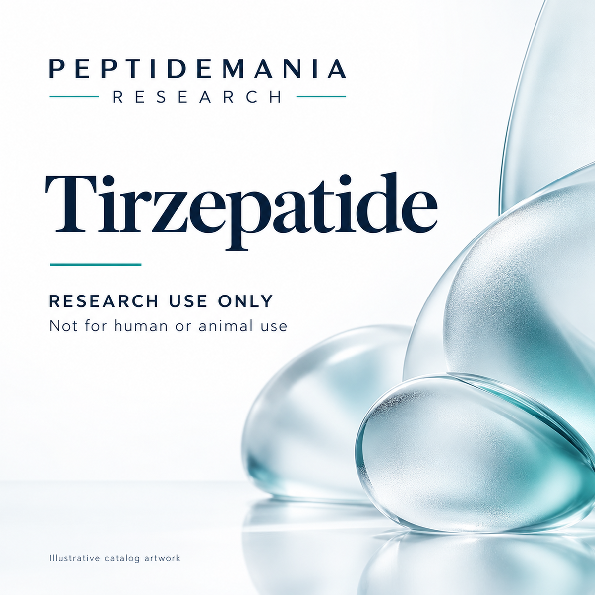 Tirzepatide illustrative catalog artwork. Research use only; not for human or animal use.